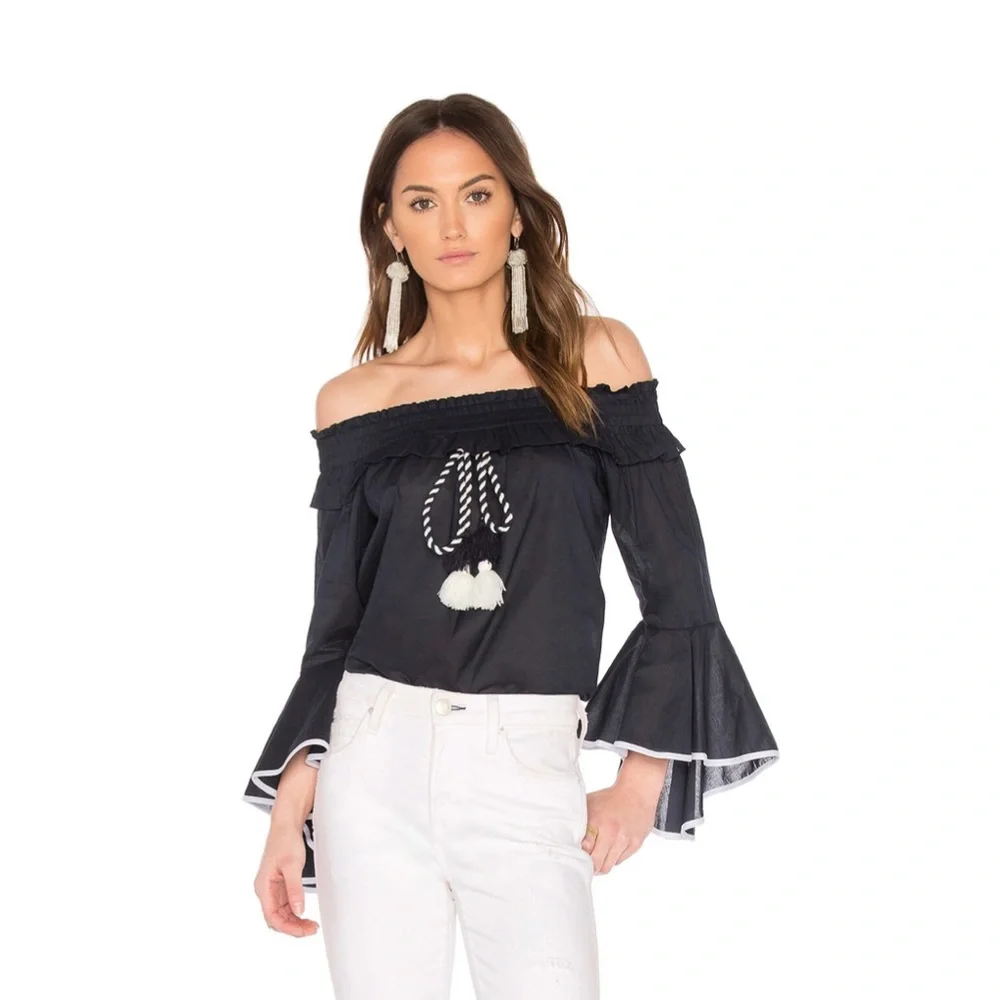 MISA Los Angeles Loris Off-the-Shoulder Top in Dark Blue - Picture 8 of 12